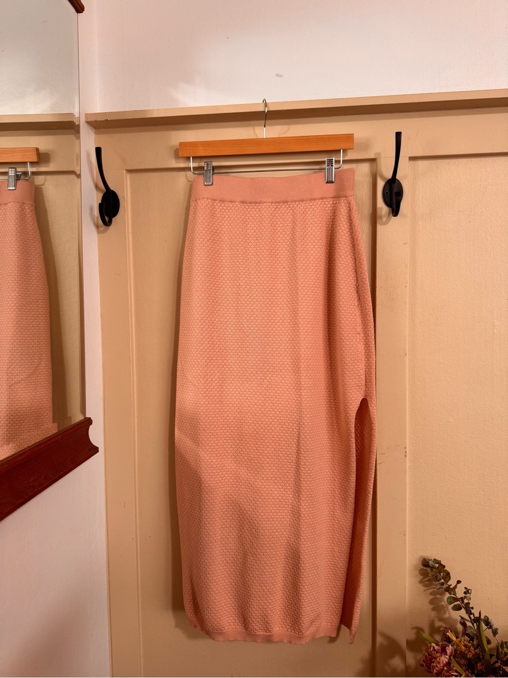 PinkTextured Knit Two-Piece Set - Sleeveless Button Cardigan & Skirt - Picture 2 of 2